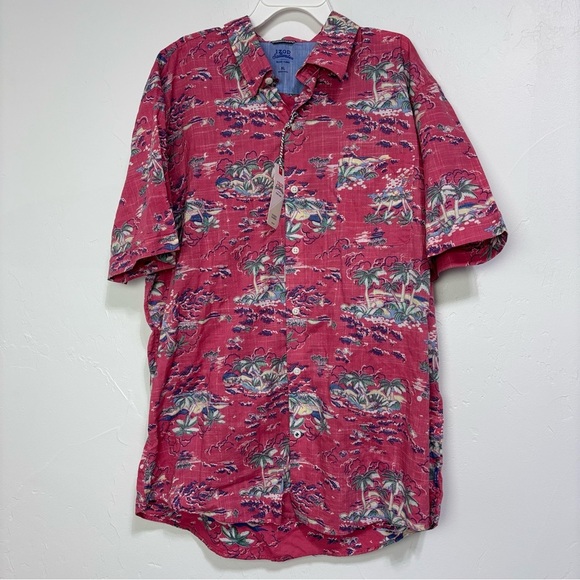 IZOD Saltwater Men's XL NWT Button Front Casual Short Sleeve Shirt Tropical Pink - Picture 1 of 9